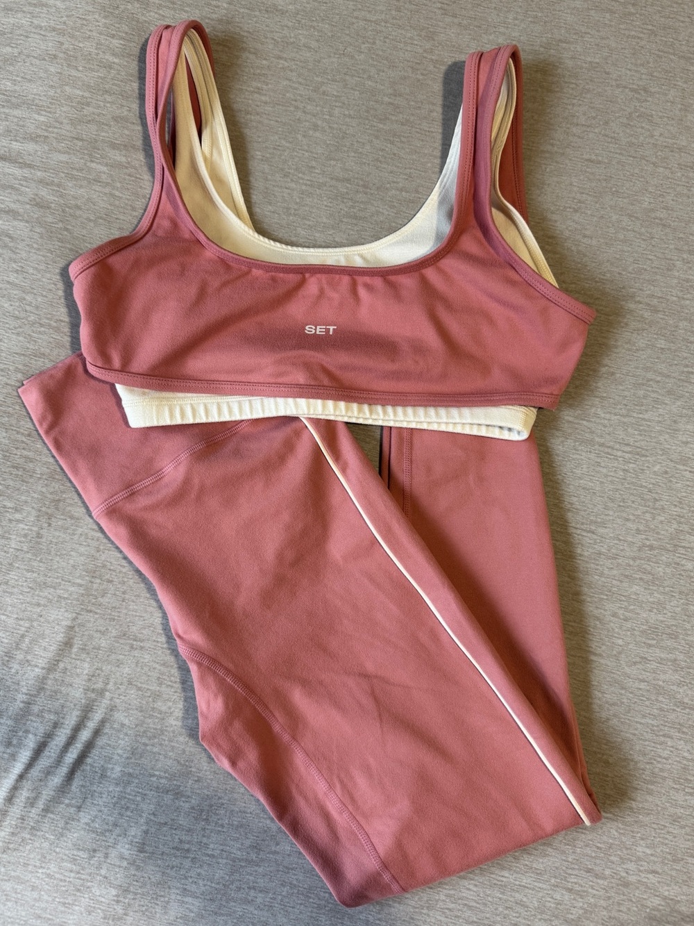 SET Active x Parke FormCloud Baked Pink Course Bra Pipe Leggings Set M